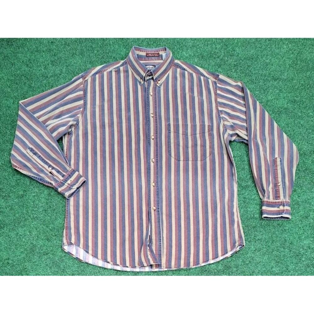 Vintage Creekwood Mens Button Front Shirt Large Striped Long‎ Sleeve Size M Usa
